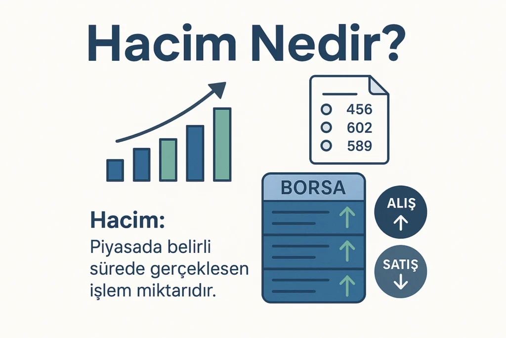 Hacim nedir? Borsada yatırım yaparken sadece fiyat hareketlerine bakmak yeterli değildir. Fiyatların yanında işlem hacmi, yani hacim, piyasanın ne kadar canlı olduğunu, yatırımcıların o varlığa ne kadar ilgi gösterdiğini gösterir. Hacim, finansal piyasalarda alım-satım işlemlerinin toplam miktarını ifade eder ve piyasanın nabzını tutmak için olmazsa olmaz bir göstergedir. Yatırımcılar için hacim, piyasa trendlerinin gücünü anlamada önemli bir referanstır. Sadece fiyat değişimlerine bakarak karar vermek yanıltıcı olabilir; çünkü düşük hacimli fiyat hareketleri trendin devam edeceği anlamına gelmeyebilir. Hacim verisi, bu hareketlerin gerçekliğini ve sürdürülebilirliğini anlamaya yardımcı olur. Bu makalede, hacim kavramının ne olduğu, nasıl hesaplandığı, türleri, finansal analizlerdeki yeri ve yatırımcılar için önemi ayrıntılı şekilde ele alınacaktır. Ayrıca, hacim temelli analiz yöntemleri, stratejiler ve dikkat edilmesi gereken noktalar da incelenecektir.