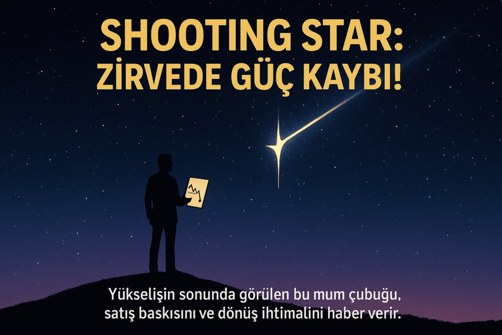 Shooting Star nedir? Shooting Star (kayan yıldız), teknik analizde düşüş sinyali olarak yorumlanan önemli bir mum formasyonudur. Genellikle bir yükseliş trendinin sonunda oluşur ve trendin zayıflamaya başladığına dair uyarı verir. Üst fitili uzun, gövdesi küçük ve alt fitili ya çok kısa ya da hiç olmayan bu mum, alıcıların fiyatı yukarı taşımakta zorlandığını ve satıcıların devreye girdiğini gösterir. Bu formasyon, yatırımcılara “yukarı yönlü hareket artık yorulmuş olabilir” mesajını verir. Ancak tek başına güvenilir bir sinyal değildir. Yatırım kararları almadan önce destek ve direnç bölgeleri ile hacim gibi diğer analiz unsurları da dikkate alınmalıdır.