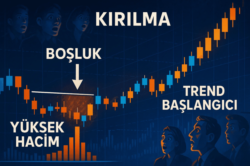 Breakaway gap, teknik analizde fiyat grafiğinde ani ve belirgin bir boşluk (gap) oluşmasıyla ortaya çıkan önemli bir formasyondur. Genellikle güçlü bir trendin başlangıcını işaret eder ve piyasa katılımcılarının mevcut durumdan hızla koparak yeni bir yön belirlediğini gösterir. Bu gap türü, fiyatın önceki konsolidasyon bölgesinden hızlıca uzaklaşmasıyla oluşur ve yüksek işlem hacmiyle desteklenir. Breakaway gap, fiyat hareketlerinde önemli bir dönüm noktasıdır. Çünkü genellikle uzun süreli yatay seyreden fiyatların veya konsolidasyon alanlarının ardından ortaya çıkar. Bu boşluk, yatırımcıların beklentilerinin değiştiğini ve piyasada yeni bir trendin başladığını simgeler. Formasyonun güvenilirliği ise gap oluşurken işlem hacminin artmasına bağlıdır. Teknik analizde breakaway gap’in doğru yorumlanması, yatırımcıların erken giriş fırsatlarını yakalamasını sağlar. Bu boşluk türü hem yükseliş trendlerinin başlangıcında hem de düşüş trendlerinin başlangıcında görülebilir. Bu yüzden fiyat grafiklerinde breakaway gap tespit etmek, piyasa hareketlerini önceden tahmin etmek açısından kritik öneme sahiptir.
