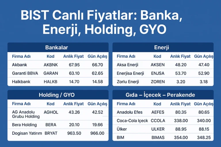 BIST100 Hisseleri Sektöreler Göre Canlı Veriler
