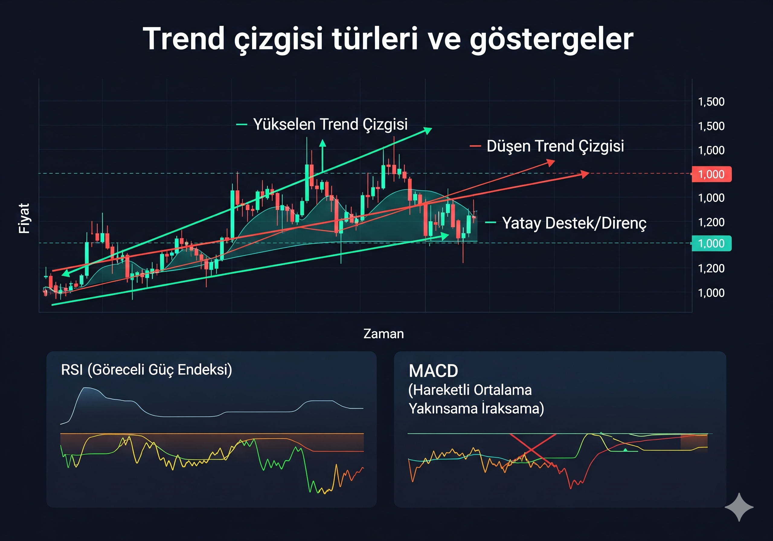 Trend çizgisi nedir, fiyat grafiklerindeki noktaları birleştirerek piyasa yönünü ve destek/direnç seviyelerini gösterir; yatırım kararlarında yardımcı olur.
