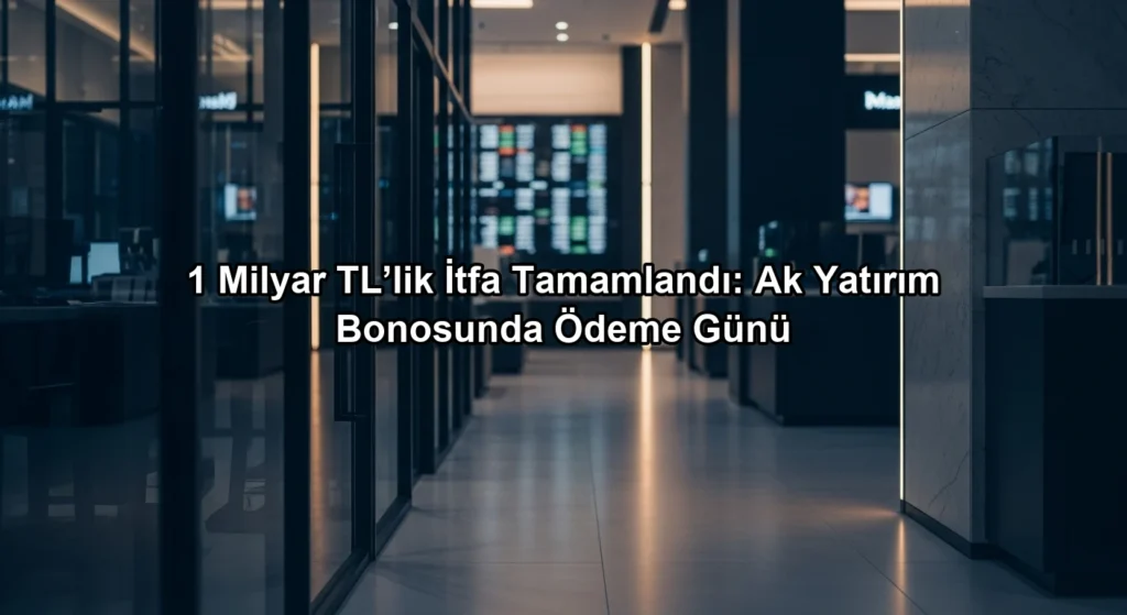 Modern yatırım bankası ofisinde dijital finans ekranları ve Ak Yatırım bono itfası ödeme günü görseli.