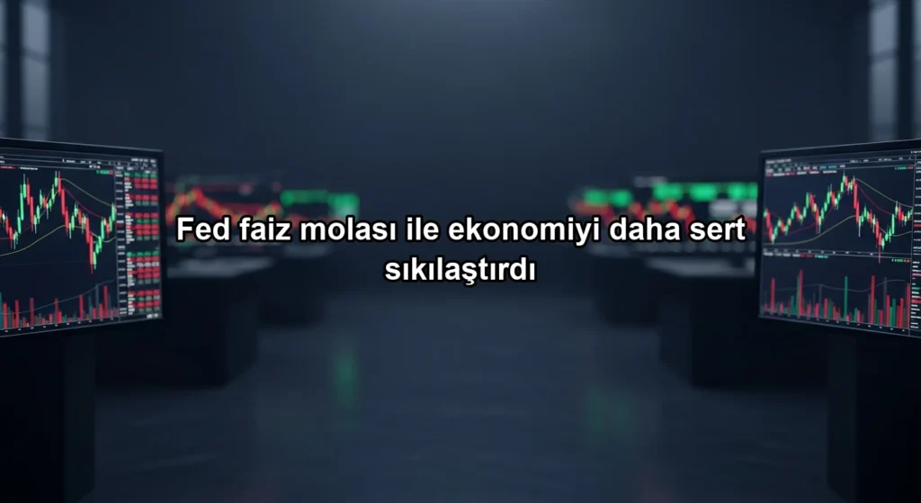 Alacakaranlıkta modern finans merkezi ve Fed'in faiz politikasıyla sertleşen ekonomik görünüm.