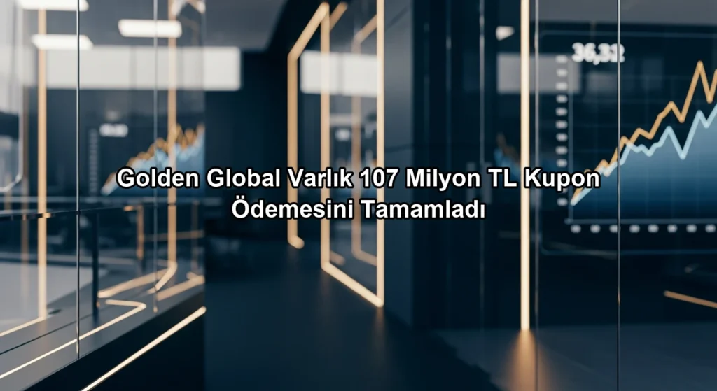 Modern yatırım ofisi ve dijital ekranlar önünde Golden Global Varlık kupon ödemesi finans haberi görseli.