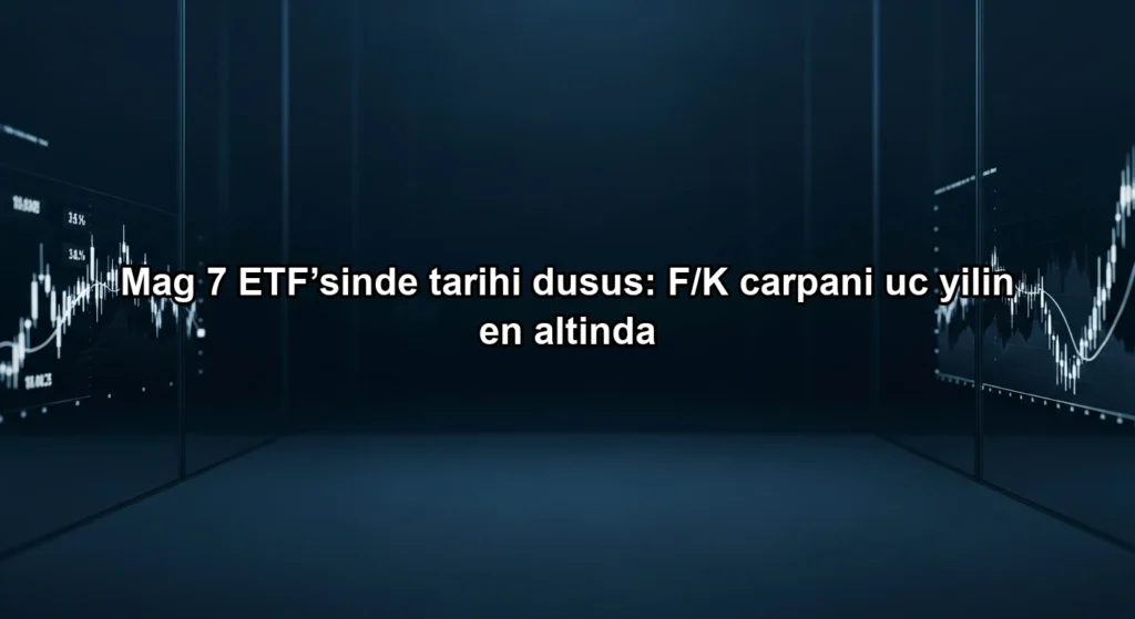 Koyu temalı dijital borsa ekranı üzerinde Mag 7 ETF'sinin üç yılın en düşük F/K seviyesine gerilemesi.